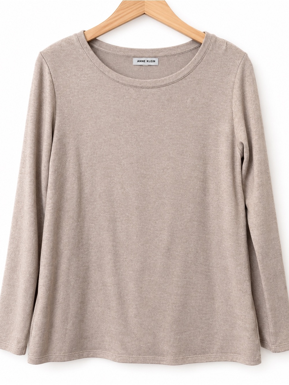 Anne Klein Long Sleeve Crewneck Top in Taupe 11